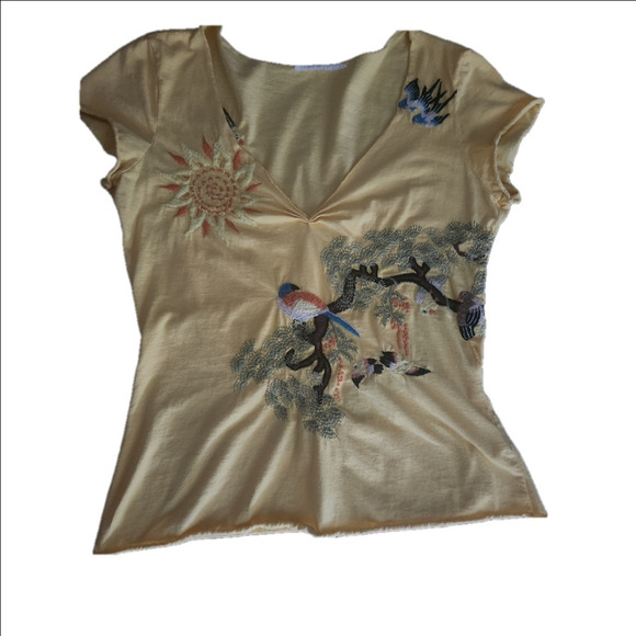 Yellow Summer Open Top With Embroidery Sz Med/Lg - Picture 2 of 12